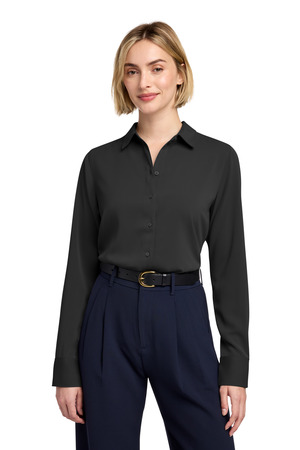 Brooks Brothers ® Women's Full-Button Satin Blouse BB18007 — Deep Black