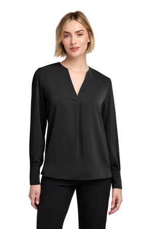 Brooks Brothers ® Women's Open-Neck Satin Blouse BB18009 — Deep Black