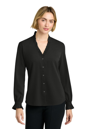 Brooks Brothers ® Women's Long Sleeve Ruffle Collar Blouse BB18011 — Deep Black