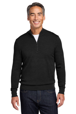 Brooks Brothers ® Washable Merino Birdseye 1/4-Zip Sweater BB18412 — Deep Black