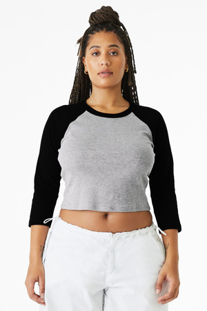 BELLA+CANVAS ® Women's Micro Rib 3/4 Raglan Baby Tee BC1200 — Athletic Heather/ Black