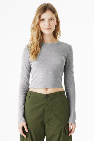 BELLA+CANVAS ® Women's Micro Rib Long Sleeve Baby Tee BC1501 — Athletic Heather
