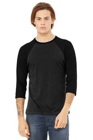 BELLA+CANVAS ® Unisex 3/4-Sleeve Baseball Tee. BC3200 — Black Heather/ Black