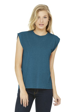 BELLA+CANVAS ® Women's Flowy Muscle Tee with Rolled Cuffs BC8804 — Heather Deep Teal