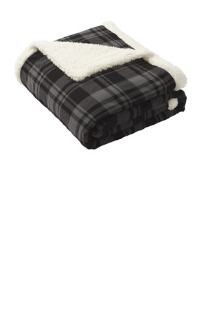 Port Authority ® Flannel Sherpa Blanket. BP43 — Black Uneven Plaid