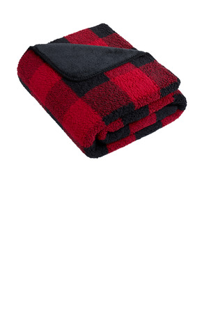 Port Authority ® Double-Sided Sherpa/Plush Blanket BP48 — Black/ Red Buffalo Plaid