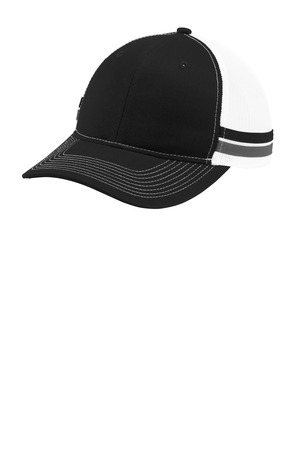 Port Authority ® Two-Stripe Snapback Trucker Cap. C113 — Black/ Grey Steel/ White