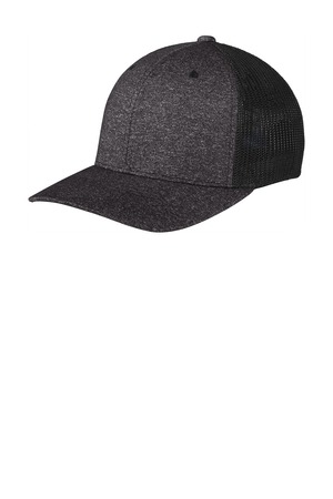 Port Authority ® Flexfit ® Melange Mesh Back Trucker Cap C302 — Black/ Dark Charcoal Heather