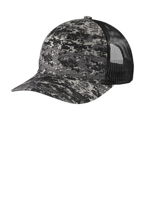 Port Authority ® Digi Camo Snapback Trucker Cap C404 — Black Digi/ Black