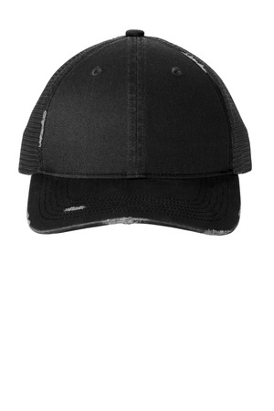 Port Authority ® Distressed Mesh Back Cap C600 — Black/ Black