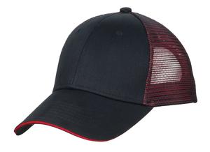 Port Authority ® Double Mesh Snapback Sandwich Bill Cap. C818 — Black/ Red