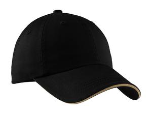 Port Authority ® Sandwich Bill Cap with Striped Closure. C830 — Black/ Khaki