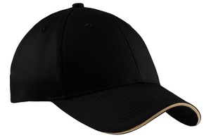 Port Authority ® Cotton Twill Sandwich Bill Cap. CP85 — Black/ Khaki