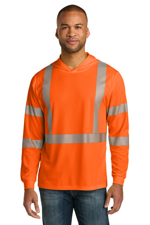 CornerStone ® ANSI 107 Class 3 Long Sleeve Segmented Tape Hooded Tee CS208 — Safety Orange