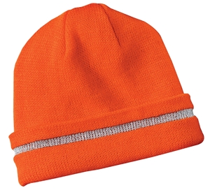 CornerStone ® - Enhanced Visibility Beanie with Reflective Stripe. CS800 — Safety Orange/ Reflective