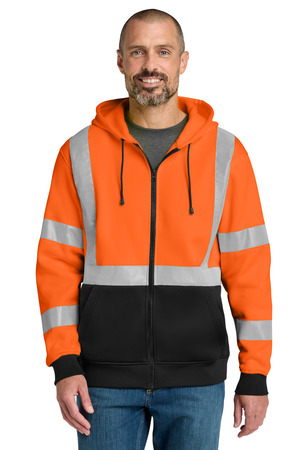 CornerStone ® A107 Class 3 Heavy-Duty Fleece Full-Zip Hoodie CSF300 — Safety Orange