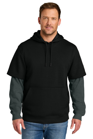 CornerStone ® Tough Fleece Layered Hoodie CSF632 — Black/ Charcoal Heather