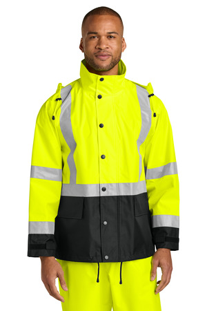 CornerStone ® ANSI 107 Class 3 Rain Jacket CSJ504 — Safety Yellow/ Black