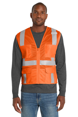 CornerStone ® ANSI 107 Class 2 Mesh Six-Pocket Zippered Vest. CSV104 — Safety Orange