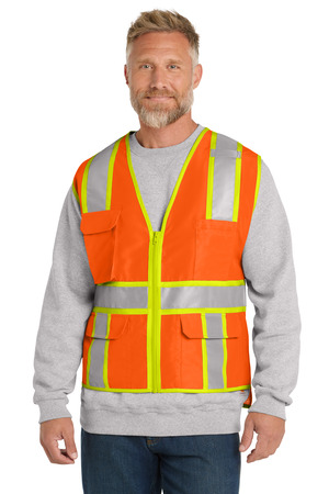 CornerStone ® ANSI 107 Class 2 Surveyor Zippered Two-Tone Vest. CSV105 — Safety Orange