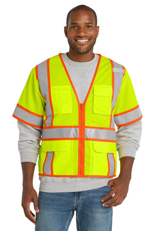CornerStone ® ANSI 107 Class 3 Surveyor Mesh Zippered Two-Tone Short Sleeve Vest. CSV106 — Safety Yellow