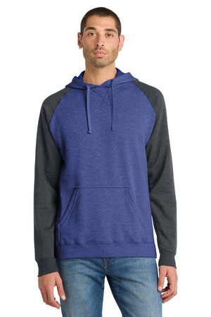 District ® Young Mens Lightweight Fleece Raglan Hoodie. DT196 — Heathered Deep Royal/ Heathered Charcoal