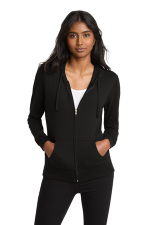 District ® Women's Fitted Jersey Full-Zip Hoodie. DT2100 — Black