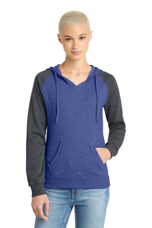 District ® Women's Lightweight Fleece Raglan Hoodie. DT296 — Heathered Deep Royal/ Heathered Charcoal