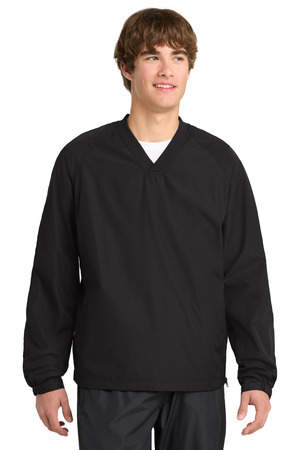 Sport-Tek ® V-Neck Raglan Wind Shirt. JST72 — Black