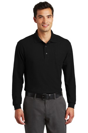 Port Authority ® Long Sleeve Silk Touch™ Polo with Pocket. K500LSP — Black