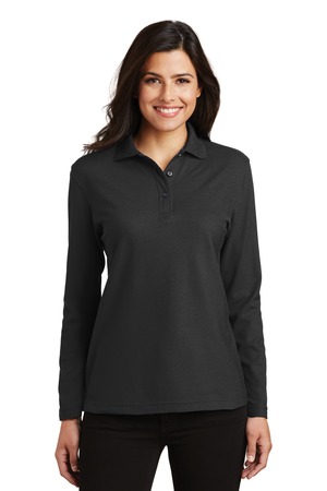 Port Authority ® Women's Silk Touch™ Long Sleeve Polo. L500LS — Black