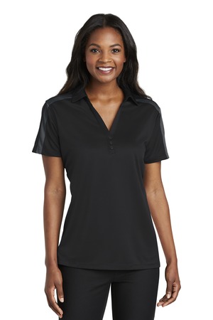Port Authority ® Women's Silk Touch™ Performance Colorblock Stripe Polo. L547 — Black/ Steel Grey