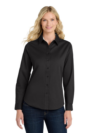 Port Authority ® Women's Long Sleeve Easy Care Shirt. L608 — Black/ Light Stone