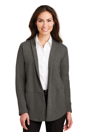 Port Authority ® Women's Interlock Cardigan. L807 — Charcoal Heather/ Medium Heather Grey