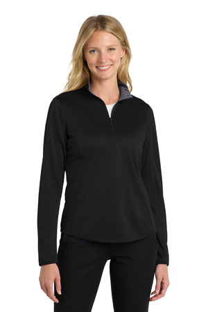 Port Authority ® Women's Silk Touch ™ Performance 1/4-Zip LK584 — Black/ Steel Grey