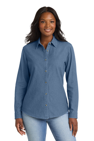 Port & Co ® Women's Long Sleeve Value Denim Shirt. LSP10 — Faded Blue