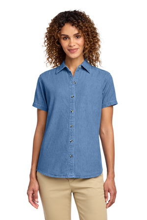 Port & Co ® Women's Short Sleeve Value Denim Shirt. LSP11 — Faded Blue