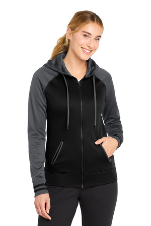 Sport-Tek ® Women's Sport-Wick ® Varsity Fleece Full-Zip Hooded Jacket. LST236 — Black/ Dark Smoke Grey