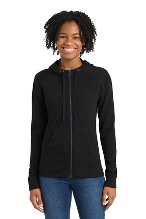 Sport-Tek ® Women's PosiCharge ® Tri-Blend Wicking Fleece Full-Zip Hooded Jacket LST293 — Black Triad Solid