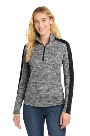 Sport-Tek ® Women's PosiCharge ® Electric Heather Colorblock 1/4-Zip Pullover. LST397 — Black Electric/ Black