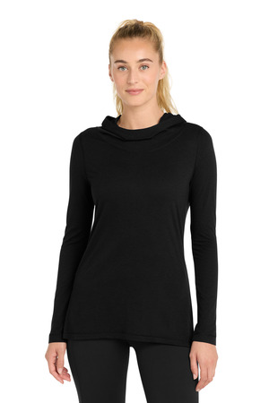 Sport-Tek ® Women's PosiCharge ® Tri-Blend Wicking Long Sleeve Hoodie LST406 — Black Triad Solid