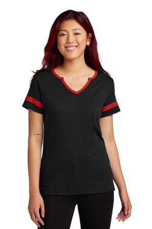 Sport-Tek ® Women's Halftime Notch Neck Tee LST6041 — Black/ Deep Red