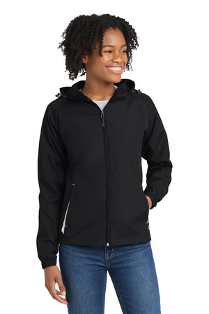 Sport-Tek ® Women's Colorblock Hooded Raglan Jacket. LST76 — Black/ White