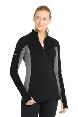 Sport-Tek ® Women's Sport-Wick ® Stretch Contrast 1/4-Zip Pullover. LST854 — Black/ Charcoal Grey Heather