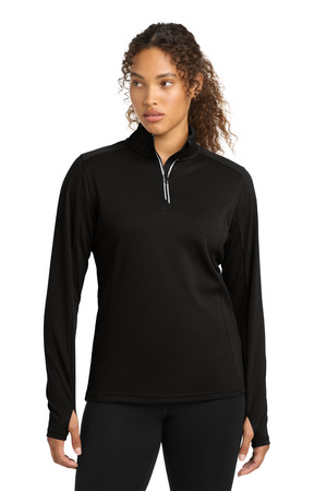 Sport-Tek ® Women's Sport-Wick ® Textured 1/4-Zip Pullover. LST860 — Black