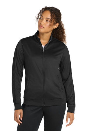 Sport-Tek ® Women's Tricot Sleeve Stripe Track Jacket. LST94 — Black/ Black