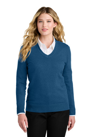 Port Authority ® Women's Easy Care V-Neck Sweater LSW2850 — Aegean Blue Heather