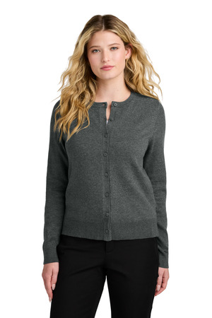 Port Authority ® Women's Easy Care Crewneck Cardigan Sweater LSW2870 — Charcoal Heather