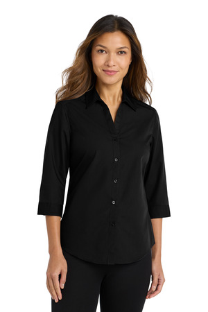 Port Authority ® Women's 3/4-Sleeve Carefree Poplin Shirt. LW102 — Deep Black