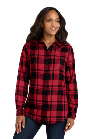 Port Authority ® Women's Plaid Flannel Tunic . LW668 — Engine Red/ Black